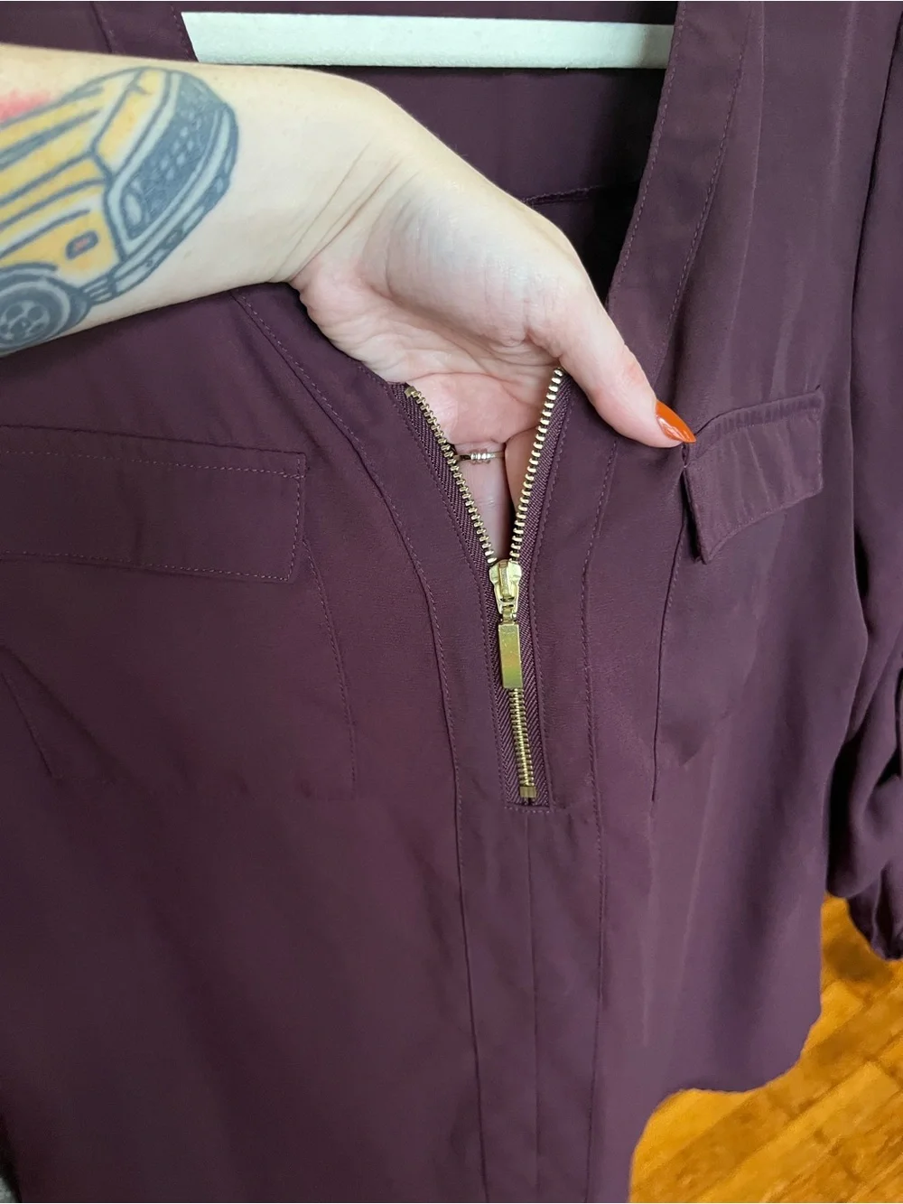 Cato Women's Plum Zip-Front Blouse - Picture 4 of 7